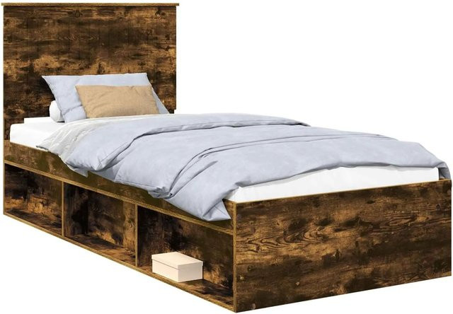 vidaXL Bettrahmen aus massivem Kiefernholz und Holzwerkstoff in Farbe Raucheiche Braun, B/T/H: 90 x 200 cm - Bild 1