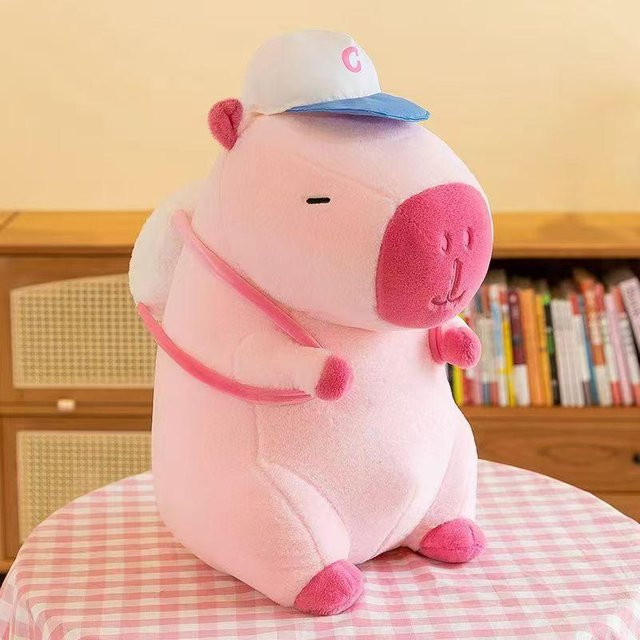 Yiran toy Erdbeerhut Capybara Plüschtier, Simulation Schildkröte Rucksack, 30cm - Bild 1