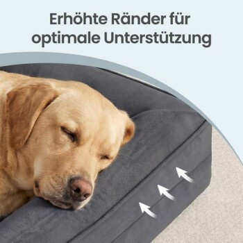 FEANDREA Orthopädisches Hundebett mit Memory-Schaum, Grau, abnehmbarer Bezug, erhöhte Ränder und rutschfester Unterseite - Bild 3