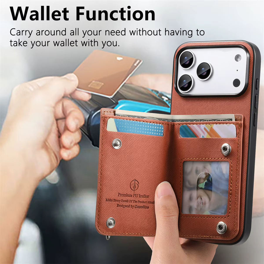 Flip RFID Wallet Lederhülle mit Handgelenkschlaufe und Kartenhalter für iPhone Modelle in Blau oder Braun - Bild 3