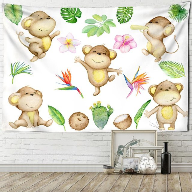 Boho Wandbehang Super Six mit Tier-Motiven und Mandala-Design, Mehrfarbig, B: 150 cm, H: 100 cm - Bild 1