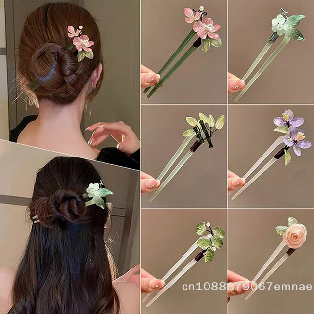 ZYS Haarnadel Acryl-Blumen, U-förmig, Haarstab - Bild 1