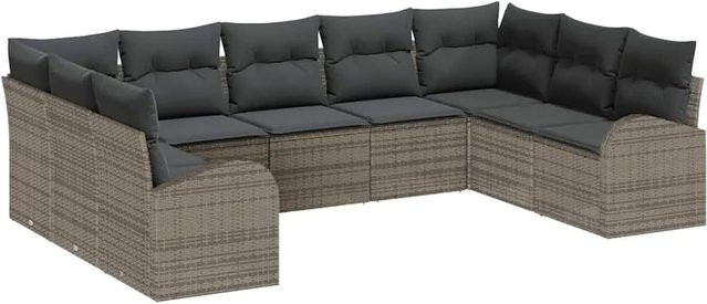 vidaXL Garten-Sofa-Set aus Poly-Rattan in Grau mit 9 Teilen und Kissen - Bild 1