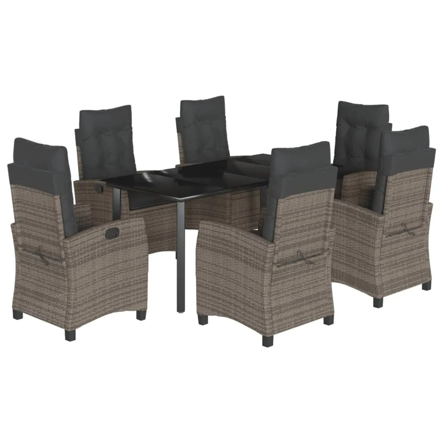 vidaXL 7-teilige Garten-Essgruppe aus Poly Rattan in Grau mit Kissen und Glastisch - Bild 2