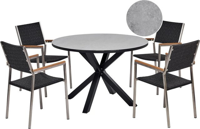 Beliani Gartentisch Set MALETTO/GROSSETO aus Aluminium und Edelstahl in Grau Schwarz Silber - Bild 1
