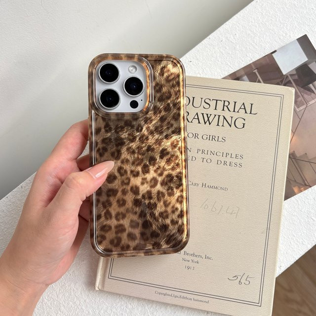 Handyhülle mit Leopardenmuster in Retro-Optik und Gletscher-Textur für iPhone 17 Pro, 16, 15 und 14 Pro Max, Mehrfarbig/Braun - Bild 1