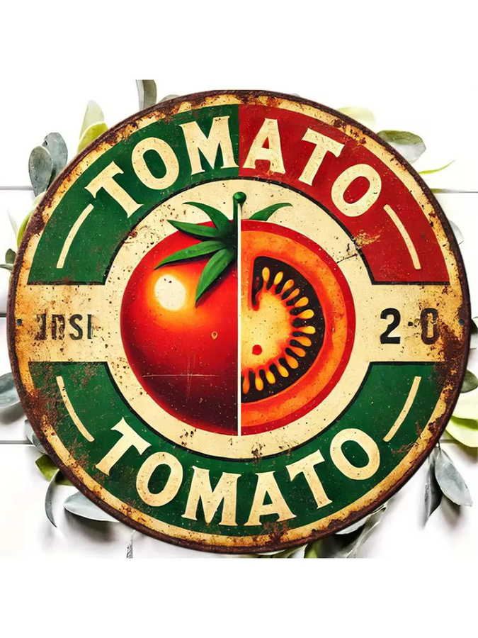 Potdemiel Vintage Tomaten Wandkunst aus Metall, runde Wanddekoration mit floralem Design, Mehrfarbig, Durchmesser: 19,8 cm - Bild 4