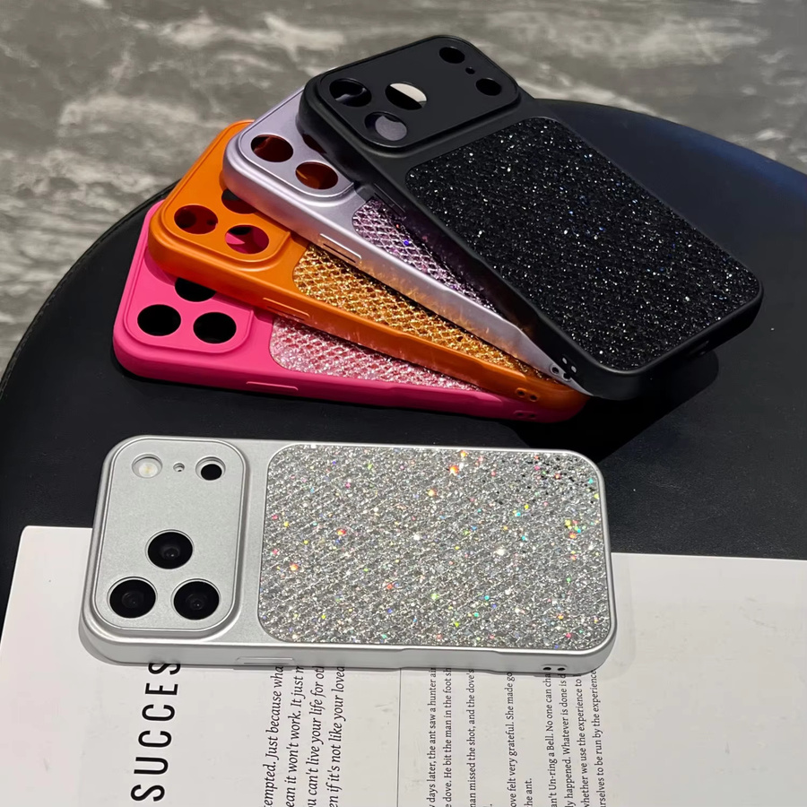 Luxuriöse Glitzer-Strass-Handyhülle für Apple iPhone 11 bis 17 Pro Max Plus in Silber, sturzsichere Rückabdeckung mit Bling-Bling Effekt - Bild 2