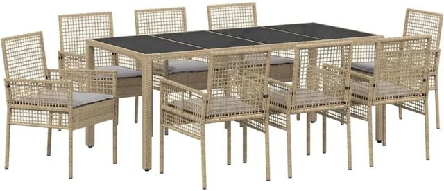vidaXL Garten Essgruppe 9-teilig aus Poly Rattan und Glas in Beige - Bild 1