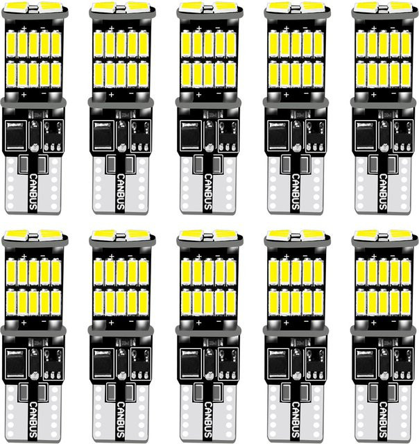 Set aus 4 oder 10 Stück superhelle T10 W5W LED Lampen mit Canbus für 12V/24V, erhältlich in Gelb, Grün oder Weiß für Auto Innenraum, Dome, Kennzeichen und Innenbeleuchtung - Bild 1