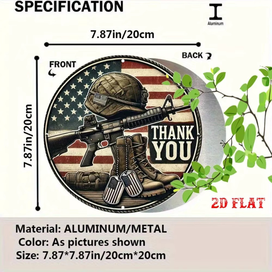 CIFBUY Wanddekoration US-Militär-Veteranen Ehrenmetall Runde Plakette Multicolour Durchmesser: 20 cm - Bild 2