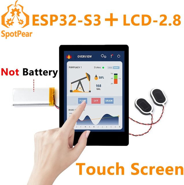 Spotpear ESP32-S3-R8 MP3 Board mit 2,8 Zoll LCD Captive Touchscreen Display, LVGL, Lautsprecher, RTC, SD-Karten-Port, Batterie-Port und QMI8658 6-Achsen-Sensor - Bild 1