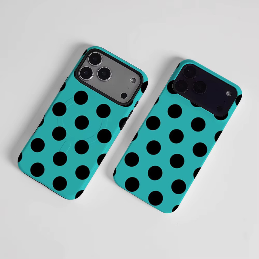 CaseLumi Matte Bumper MagSafe Hülle für iPhone 17 16 15 14 Plus Pro Max Stoßfeste PC Schutzhülle mit Polka Dots in Türkis und Schwarz - Bild 2