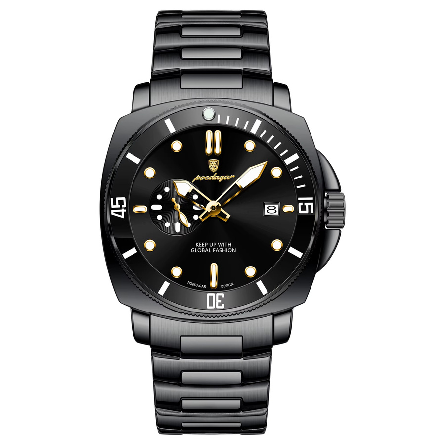 POEDAGAR Armbanduhr Edelstahl, Quarz, Silber, Herren, Datum - Bild 7