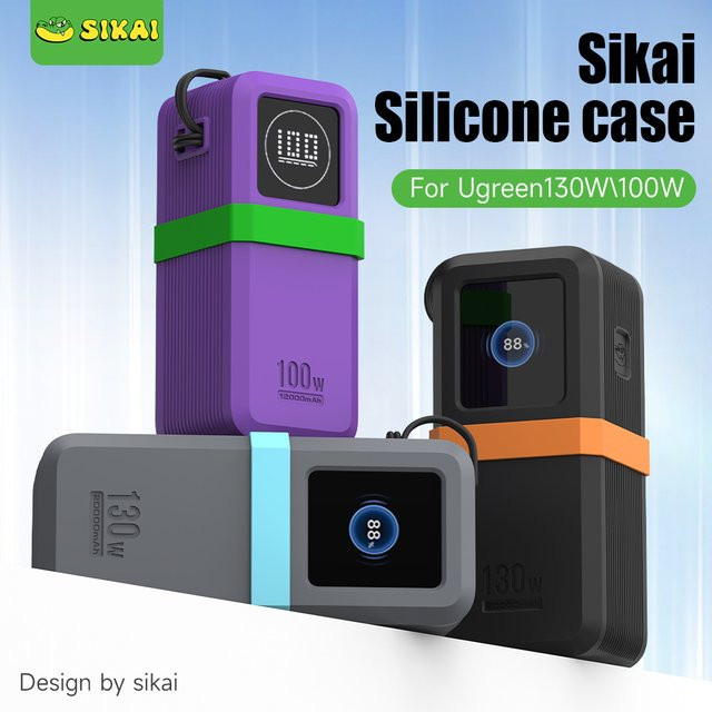 SIKAI Silikonhülle für Ugreen 130 W/100 W 20000 mAh Power Bank mit Datakabel-Aufbewahrung und Anti-Drop Design in Schwarz und Orange - Bild 1