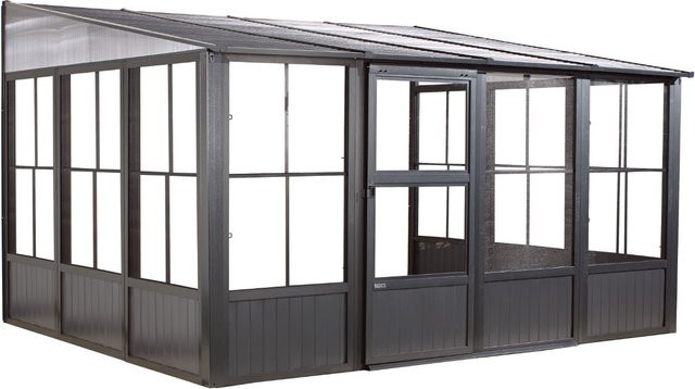Sojag Charleston Mural 10x13 Gazebo in Anthrazit mit Hard Top Dach, Moskitonetz und PVC-Fenstern, B/T/H: 404 x 309 x 244 cm - Bild 1