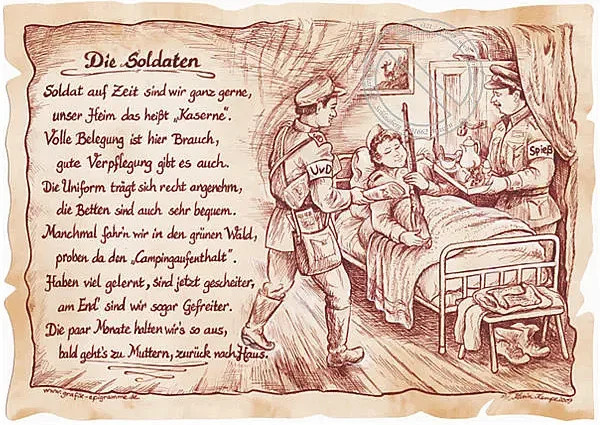Tantum Graphic Zunftbild Soldat auf Antikpapier als Poster in den Farben Braun, Schwarz und Multicolour, B/H: 21,0 x 29,7 cm