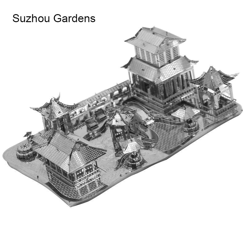 Fradoo 3D Metall Montage Puzzle Suzhou Gärten Pagode in Silber und Grau - Bild 2