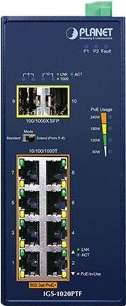 PLANET IGS-1020PTF Unmanaged Network Switch mit 8 x 10/100/1000 PoE+ Ports und 2 x Gigabit SFP in Blau - Bild 1