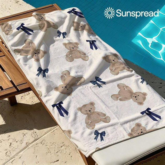 Schnelltrocknendes Mikrofaser Badetuch mit Teddybären und Schleifen von JMG Household Supplies, Farbe: Weiß, B/T/H: 80 x 160 cm - Bild 1