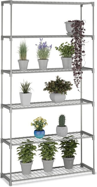 Relaxdays Blumenregal aus Stahl und Kunststoff in Grau mit 6 Ebenen, Höhe: 174 cm, Breite: 91 cm, Tiefe: 28 cm - Bild 1