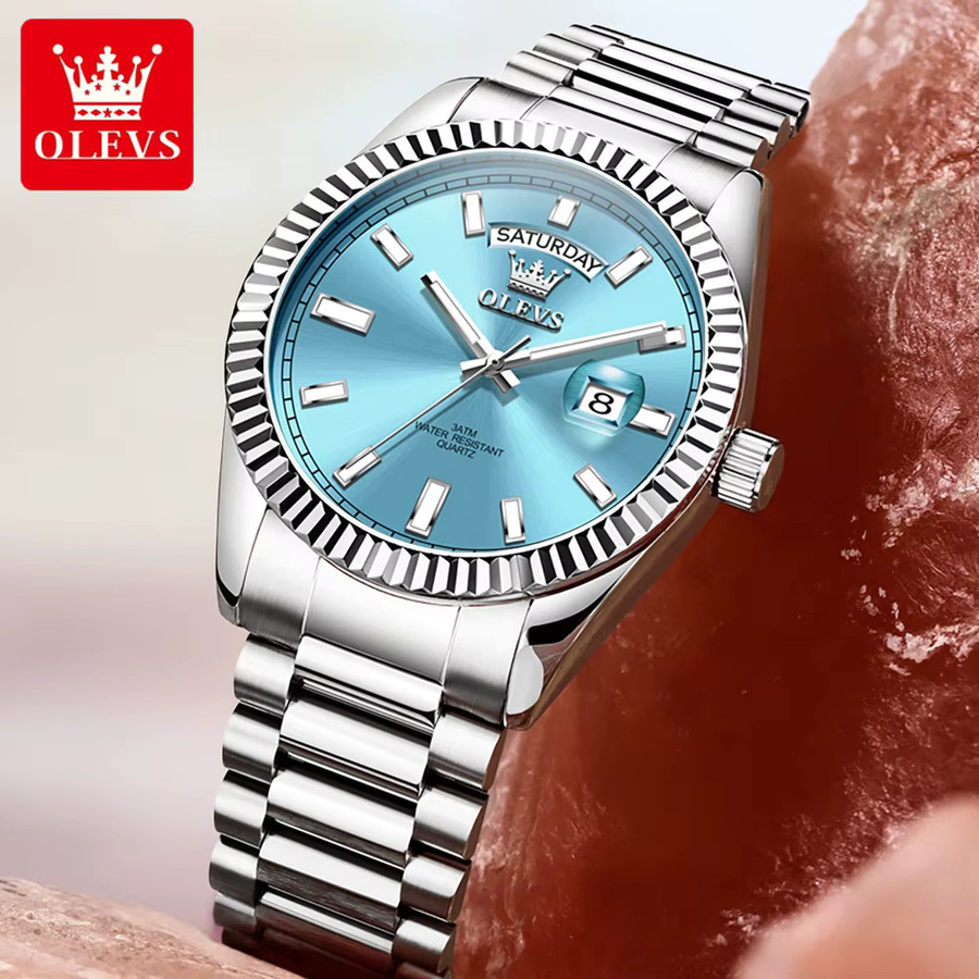 OLEVS Armbanduhr Quarz, Edelstahl, Blau, Herren - Bild 3