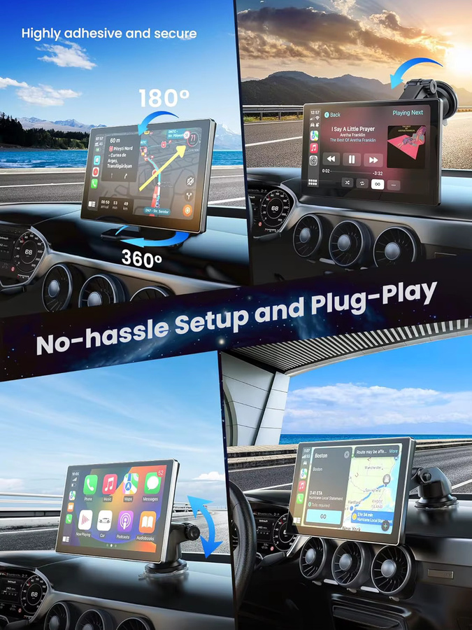 XIMA 7 Zoll Dash Cam mit 4K UHD, Wireless Carplay, Android Auto und GPS Navigation, Dual Objektiv Video Recorder mit Rückfahrkamera, Schwarz - Bild 6