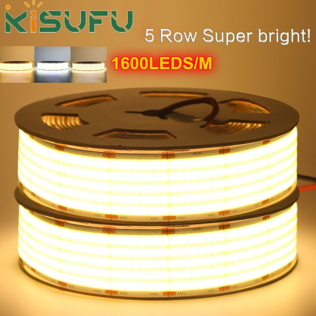 KISUFU COB LED Streifen Weiß Flexibles Klebeband mit 1600 LEDs/m - Bild 1