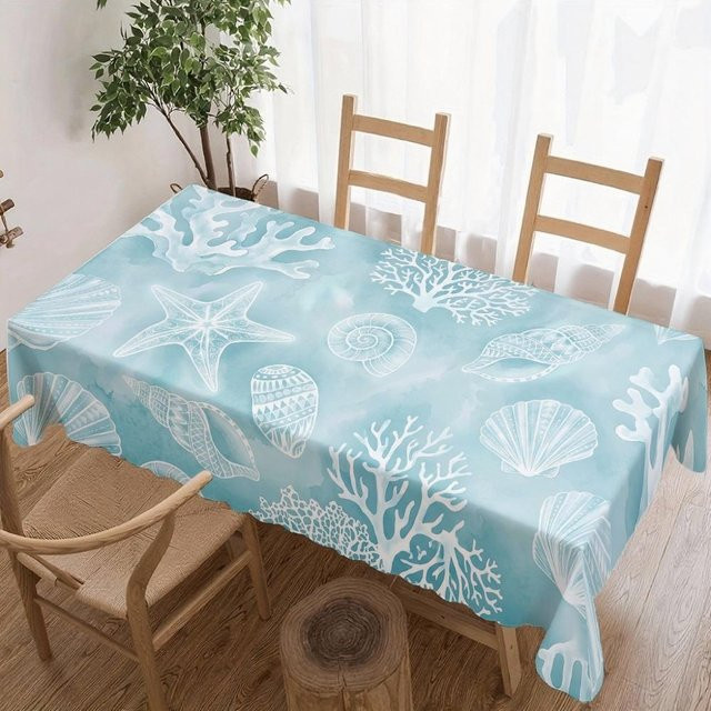 Wasserdichte rechteckige Tischdecke mit Meereslebewesen von JINGYUE Pet in Blau, B/T: 140 x 200 cm - Bild 1