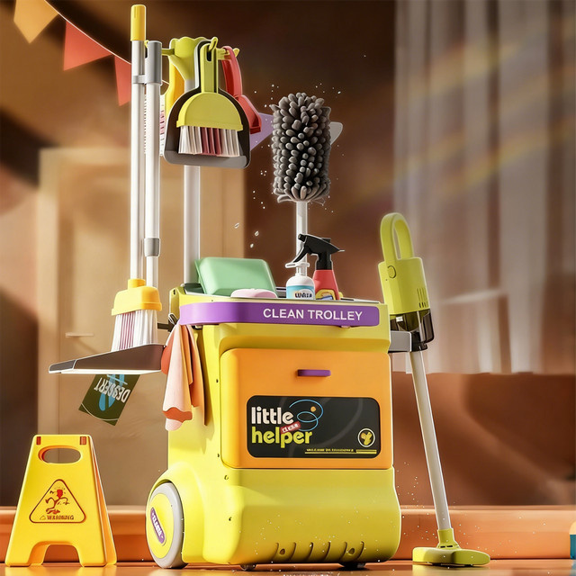 CONUSEA Kinder-Reinigungsset, Rollenspiel, Reinigungswagen mit Vakuumbesen, Sprühflasche - Bild 1