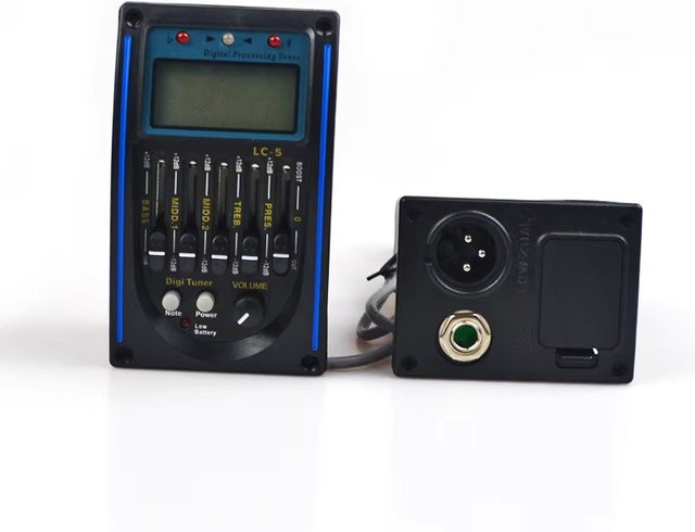 Miwayer LC-5 5-Band EQ Equalizer für Akustikgitarren mit Tuner und Piezo-Keramik-Tonabnehmer in Schwarz - Bild 1