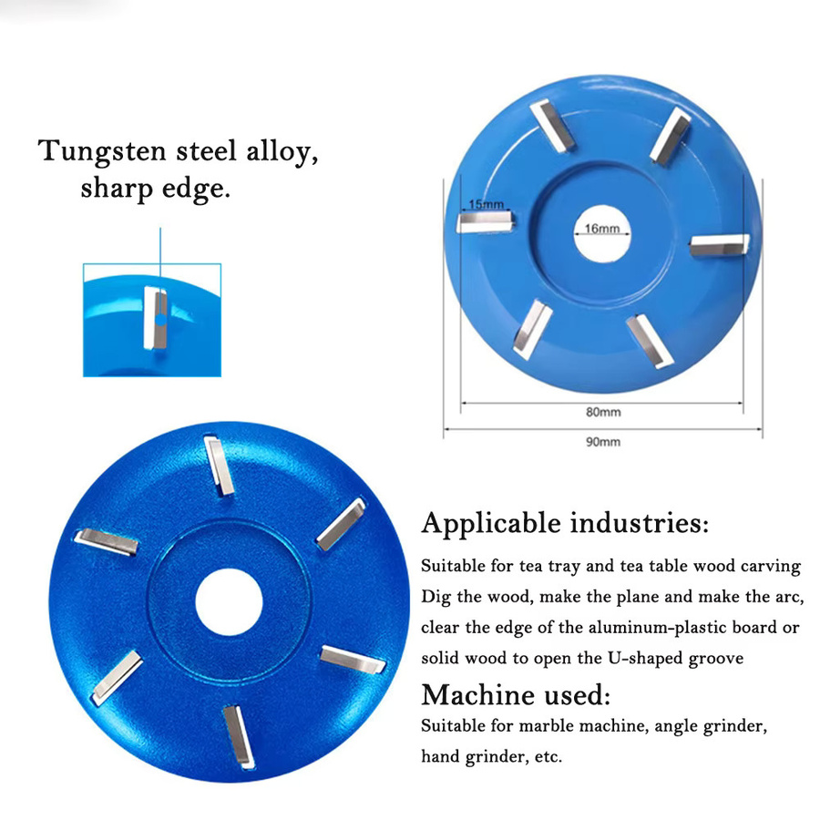 Holzbearbeitungs Fräser Turbo Carving Disc mit sechs Zähnen, Durchmesser: 90 mm, Bohrung: 16 mm, Farbe: Blau - Bild 3