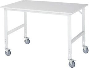 Rau Fahrbarer Arbeitstisch Tom mit 4 Lenkrollen und M-Platte, Farbe: Lichtgrau, B/T/H: 150 x 100 x 91-123 cm - Bild 1