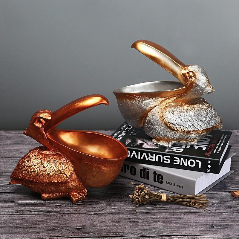 Yiran Furniture Pelikan Tierdekoration aus Harz als Ornament für Wohnzimmer und Eingangsbereich in Weiß, Silber oder Gold - Bild 2