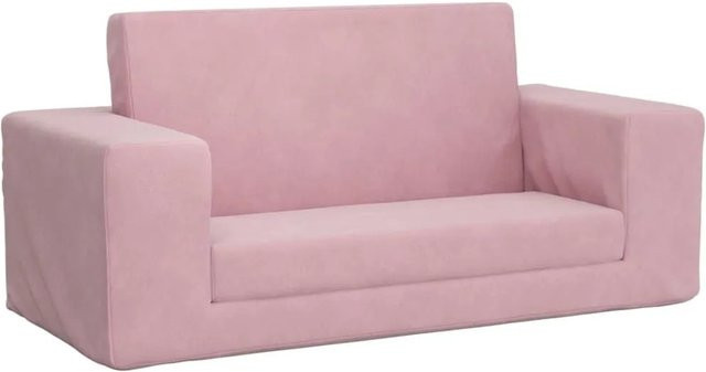 vidaXL Kinder-Schlafsofa 2-Sitzer aus weichem Plüsch in Rosa, B/T/H: 84 x 38 x 34 cm - Bild 1