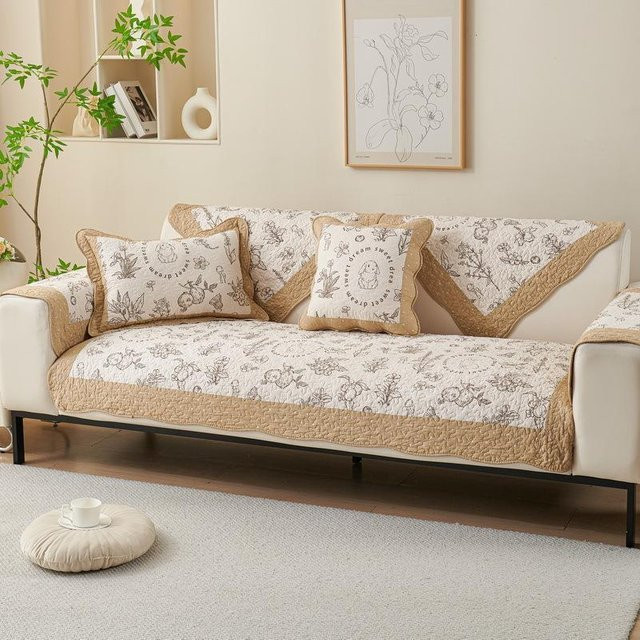 Super Six Sofakissen aus reiner Baumwolle mit floralem Patchwork-Design in Beige, B/T/H: 70 x 70 x 70 cm - Bild 1