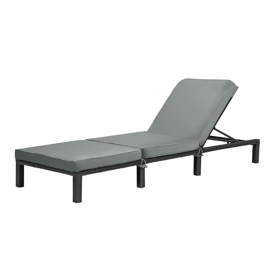 Svita Peach Gartenliege aus Polyrattan mit Polster in Schwarz und Grau, klappbar mit verstellbarer Kopfstütze - Bild 1
