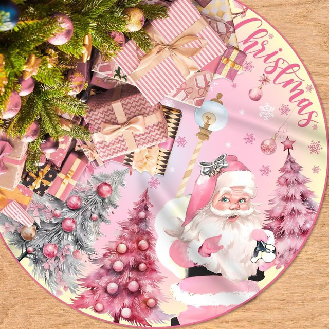 VIKAMA Weihnachtsbaumkleid in Pink mit Weihnachtsmann und Schneemann als Dekoration für drinnen und draußen - Bild 1