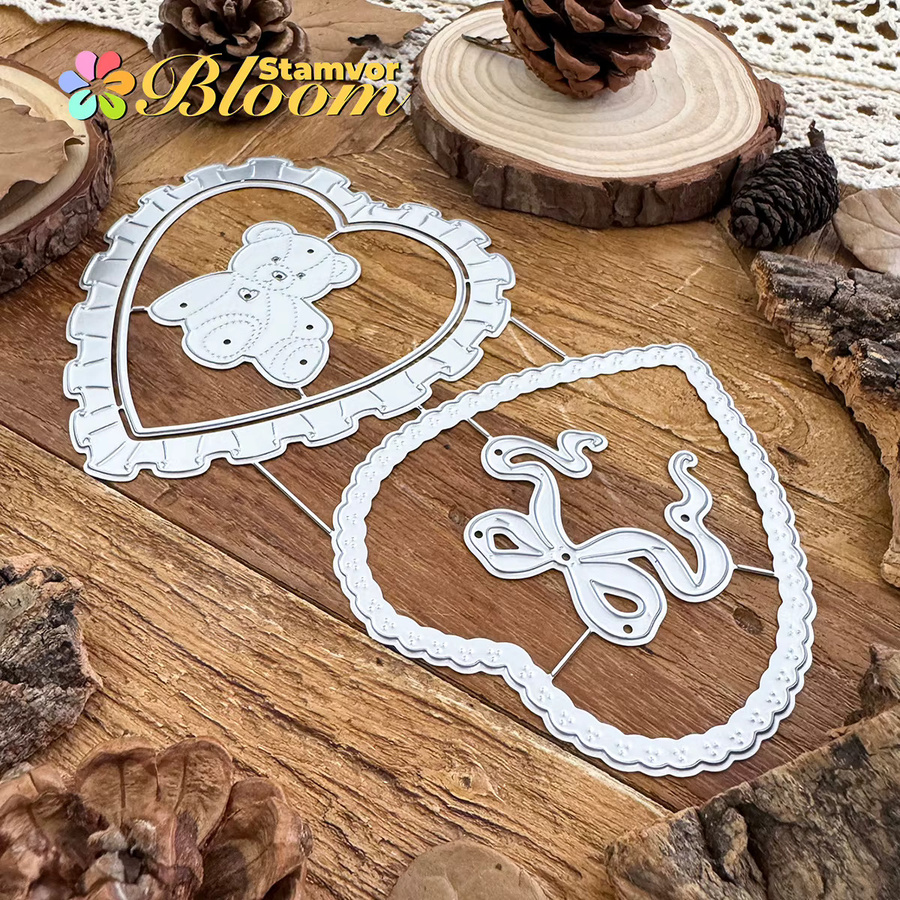 Metall Stanzform mit Schleifen und Spitzen-Motiv in Silber für Scrapbooking und Prägung - Bild 3