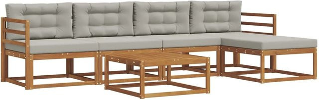 vidaXL Outdoor-Sofagarnitur 6-teilig aus Akazienholz mit Kissen in Grau und Natur - Bild 1