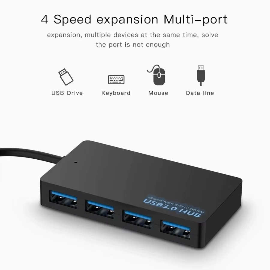 USB 3.0 Hub mit 4 Anschlüssen in Schwarz, Plug-and-Play Daten-Adapter für verschiedene Systeme - Bild 2