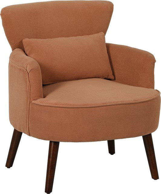 HOMCOM Loungesessel mit Armlehnen in Orange, Polstersessel mit Kordoptik und Holzbeinen im Mid-Century Design - Bild 1