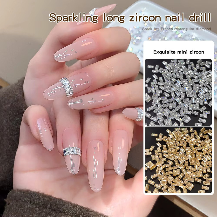 KANIU Baguette-Strass Zirkonia Nagel-Charms, Champagner, Glänzend - Bild 2