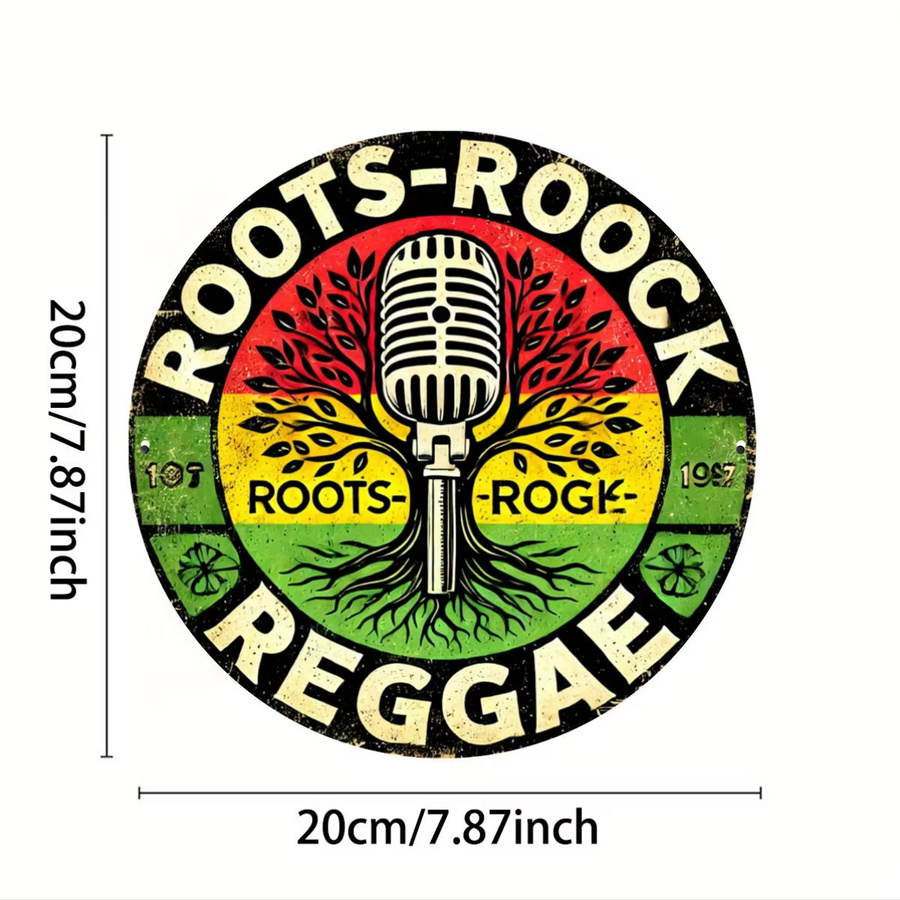 Roots Rock Rundes Metallschild Teevotshirts mit Foliengravur im Retro-Musik-Design, Mehrfarbig, Durchmesser: 20 cm - Bild 3