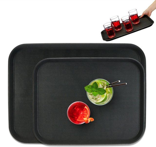 Relaxdays Serviertablett 2er Set aus Kunststoff in Schwarz, rutschfest, B: 56 cm, T: 41 cm, H: 2,5 cm - Bild 1