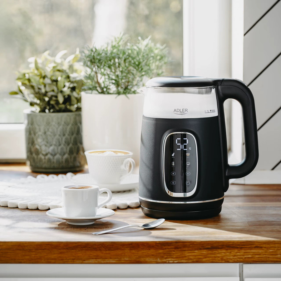 Adler Wasserkocher aus Glas in Schwarz mit 1,7 l Volumen, 220 W Leistung, Touch-Display und Temperaturwartungsfunktion - Bild 3