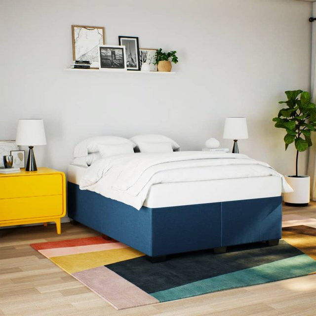 vidaXL Bettgestell ohne Matratze aus Kiefernholz und Stoff in Blau, B/T/H: 140 x 200 cm - Bild 2