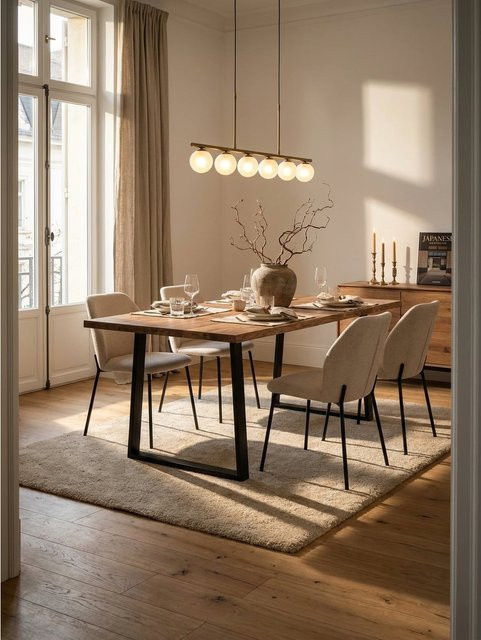 Esstisch aus Massivholz Akazie mit Metall-Trapezgestell in Braun, Rechteckig, B/T/H: 140 x 80 x 76 cm - Bild 1