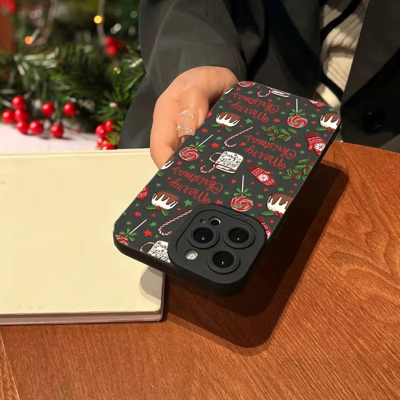 Handyhülle mit Weihnachten Süßigkeiten Muster aus TPU Frosted Anti-Drop für Apple iPhone 17 16 15 14 13 12 11 Pro Max Plus Mini XS XR X in Schwarz und Mehrfarbig - Bild 3