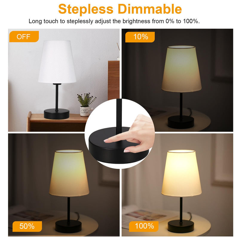 TOMTOP JMS Stoff-Nachttischlampe mit LED, dimmbar und Touch-Steuerung, Schwarz - Bild 6